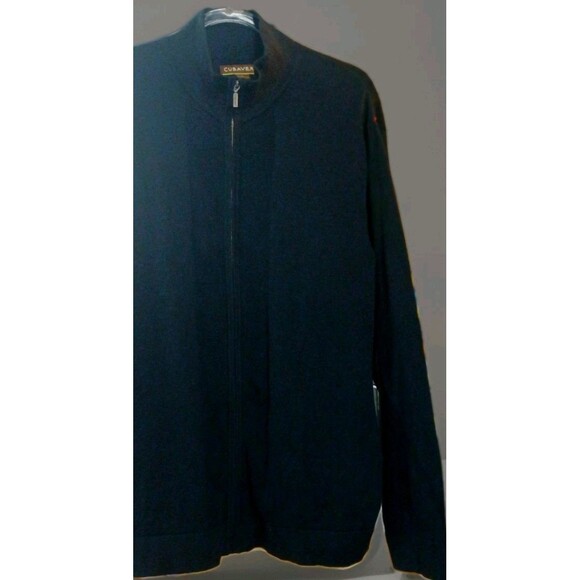 Cubavera Black Full Zip Knit Sweater L Cotton Minimalist Old Money EUC - Picture 4 of 7